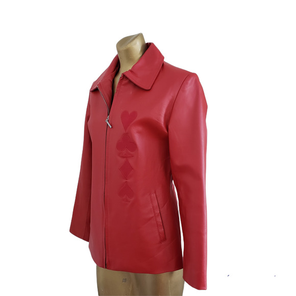 Women's Andrade Red Leather Jacket With Embordered Heart Design Sz M - Picture 2 of 15